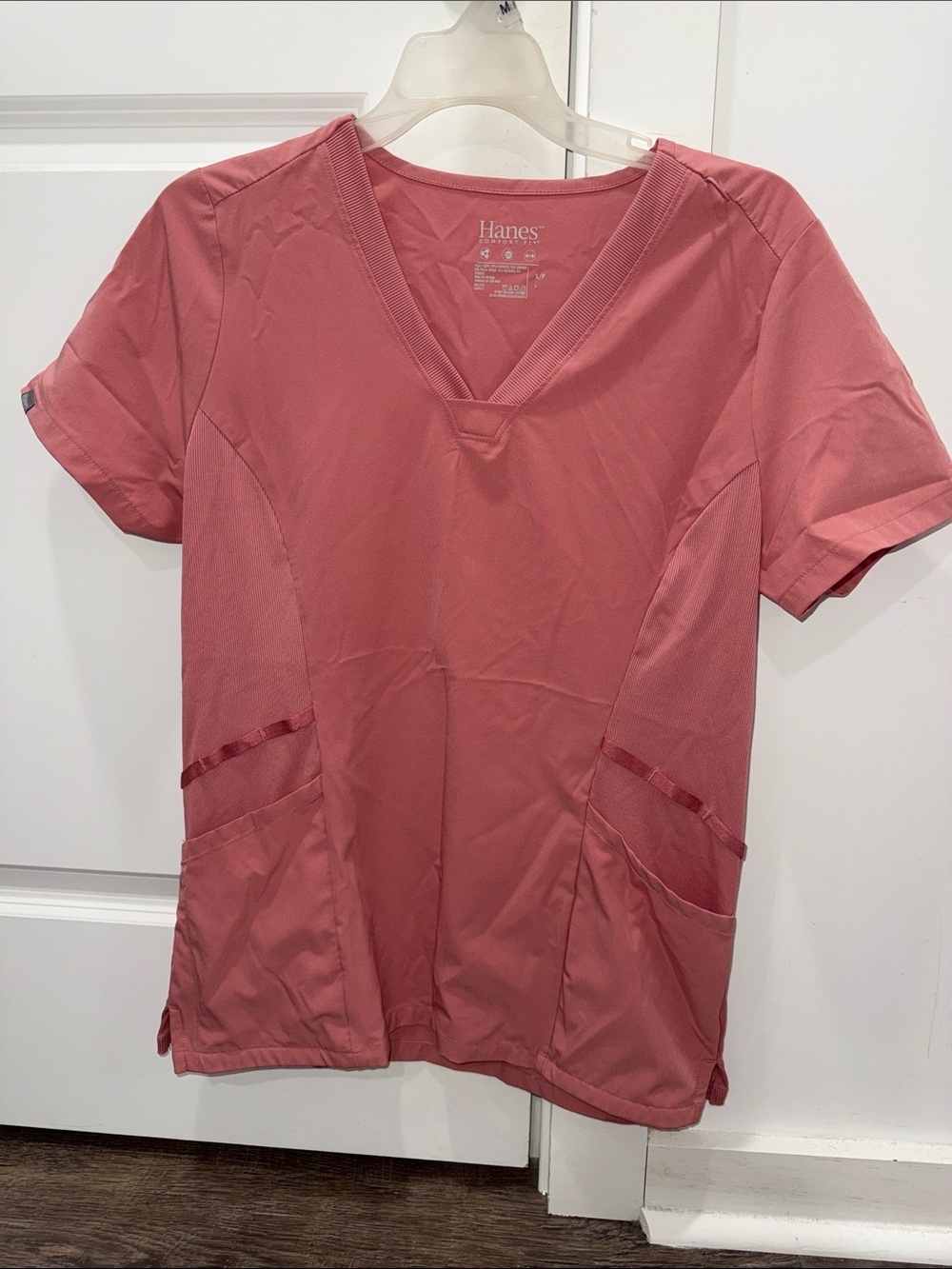 Hanes Women’s Short Sleeve V-Neck Scrub Set in Rose